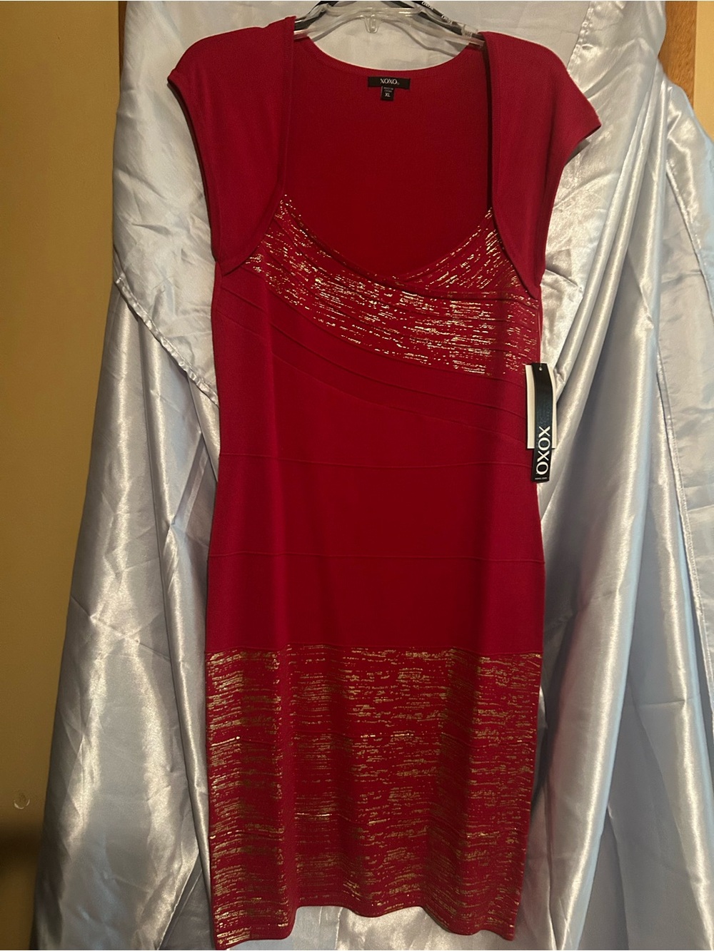 XOXO Red Dress with Gold Metallic Accents